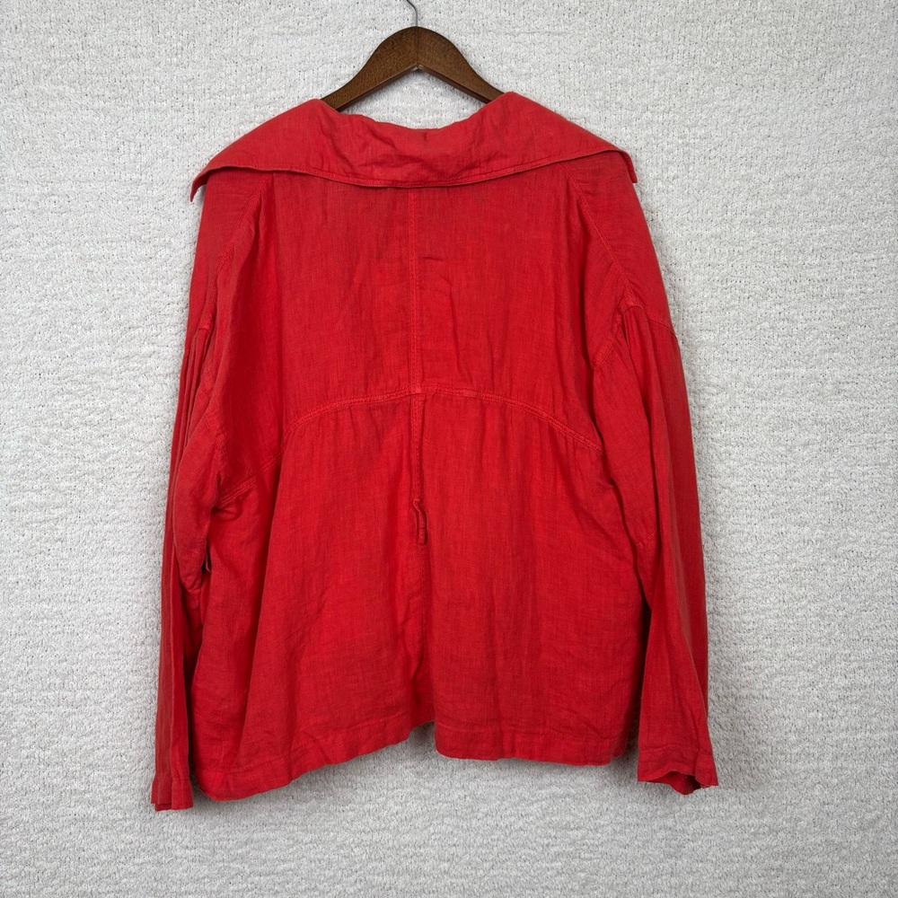 Zara Basic‎ Jacket Womens L Red Orange 100% Linen *Missing Belt* - Picture 8 of 12